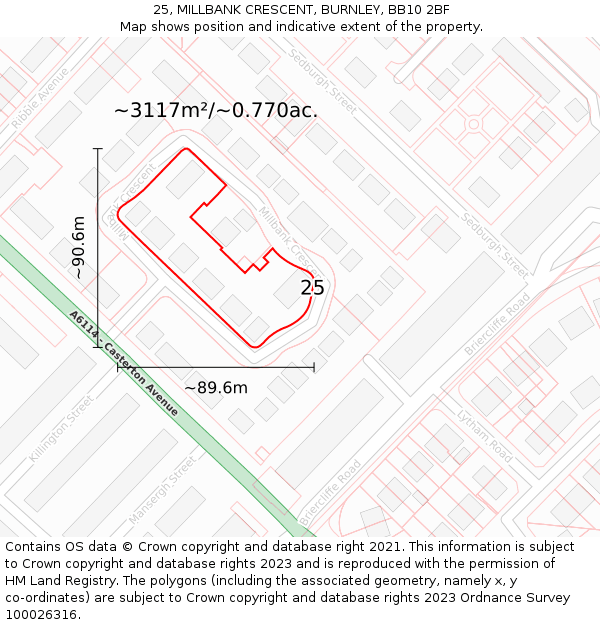 25, MILLBANK CRESCENT, BURNLEY, BB10 2BF: Plot and title map