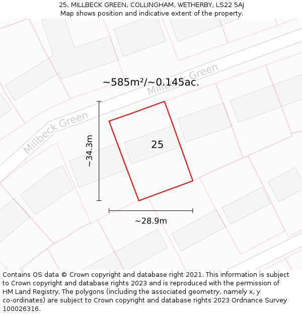 25, MILLBECK GREEN, COLLINGHAM, WETHERBY, LS22 5AJ: Plot and title map