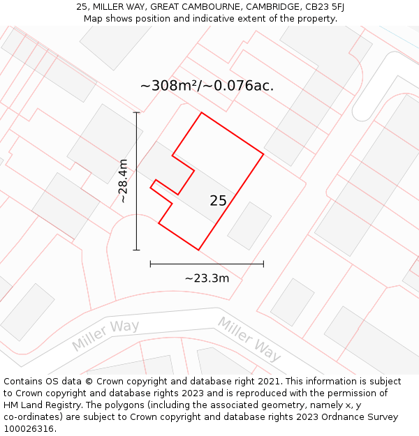 25, MILLER WAY, GREAT CAMBOURNE, CAMBRIDGE, CB23 5FJ: Plot and title map