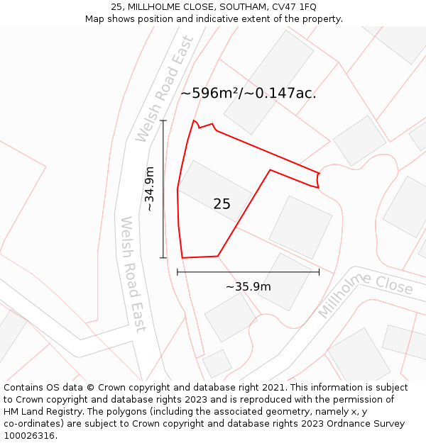 25, MILLHOLME CLOSE, SOUTHAM, CV47 1FQ: Plot and title map