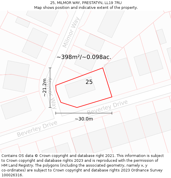 25, MILMOR WAY, PRESTATYN, LL19 7RU: Plot and title map