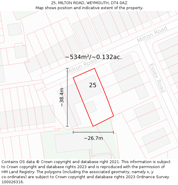 25, MILTON ROAD, WEYMOUTH, DT4 0AZ: Plot and title map