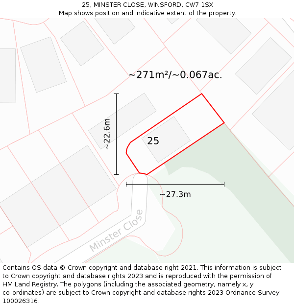 25, MINSTER CLOSE, WINSFORD, CW7 1SX: Plot and title map