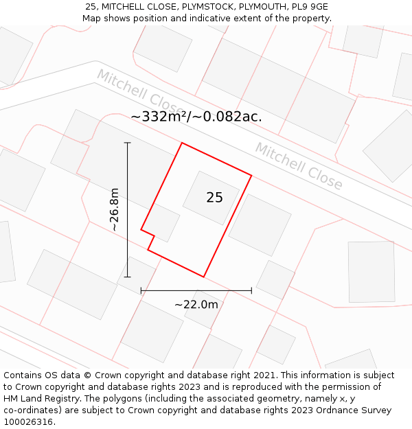 25, MITCHELL CLOSE, PLYMSTOCK, PLYMOUTH, PL9 9GE: Plot and title map