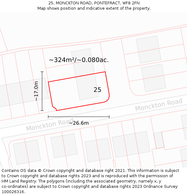 25, MONCKTON ROAD, PONTEFRACT, WF8 2FN: Plot and title map