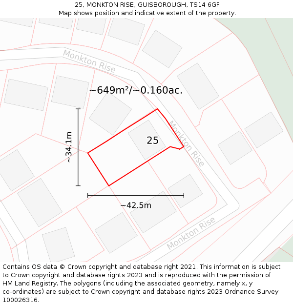 25, MONKTON RISE, GUISBOROUGH, TS14 6GF: Plot and title map