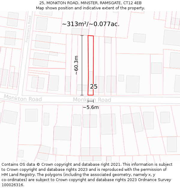 25, MONKTON ROAD, MINSTER, RAMSGATE, CT12 4EB: Plot and title map