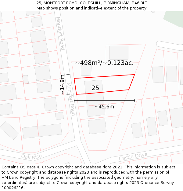 25, MONTFORT ROAD, COLESHILL, BIRMINGHAM, B46 3LT: Plot and title map