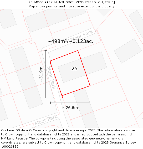 25, MOOR PARK, NUNTHORPE, MIDDLESBROUGH, TS7 0JJ: Plot and title map