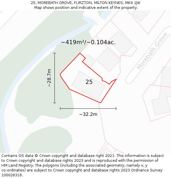 25, MOREBATH GROVE, FURZTON, MILTON KEYNES, MK4 1JW: Plot and title map