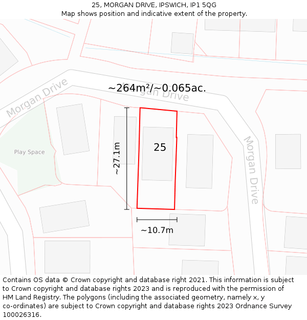 25, MORGAN DRIVE, IPSWICH, IP1 5QG: Plot and title map