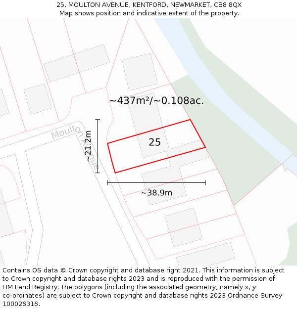 25, MOULTON AVENUE, KENTFORD, NEWMARKET, CB8 8QX: Plot and title map