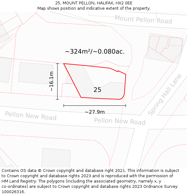 25, MOUNT PELLON, HALIFAX, HX2 0EE: Plot and title map