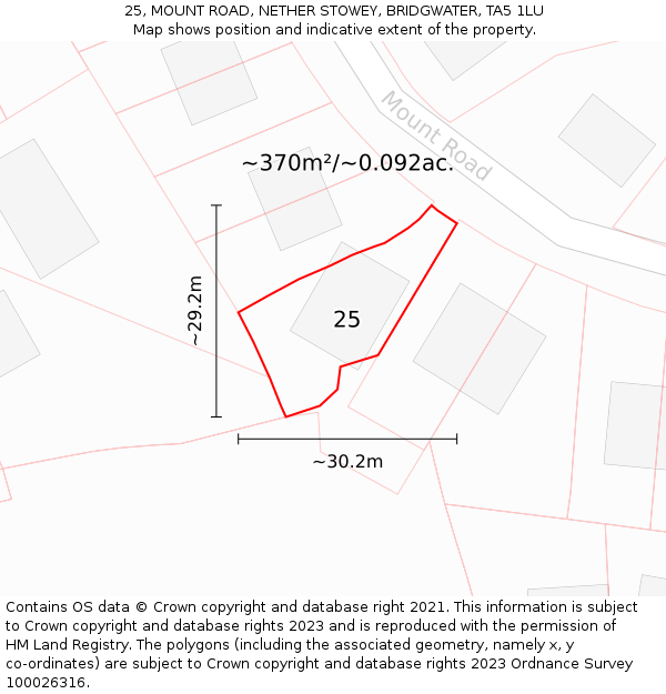 25, MOUNT ROAD, NETHER STOWEY, BRIDGWATER, TA5 1LU: Plot and title map