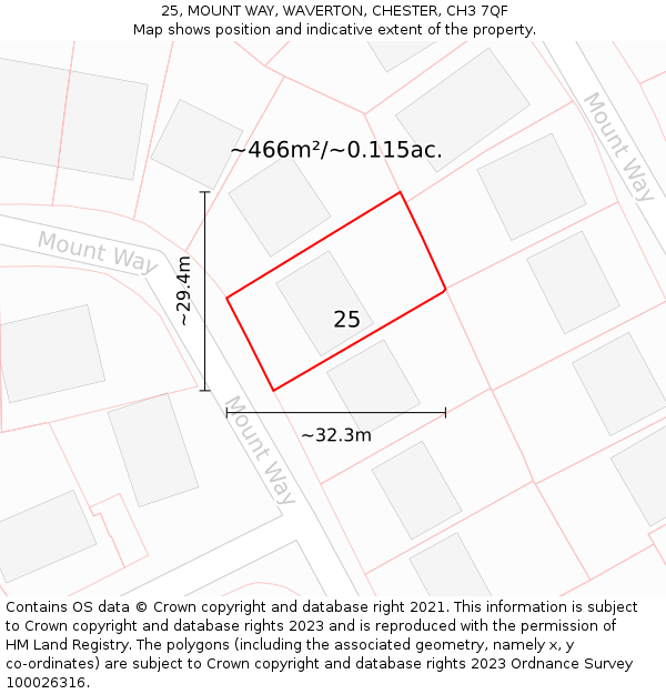 25, MOUNT WAY, WAVERTON, CHESTER, CH3 7QF: Plot and title map