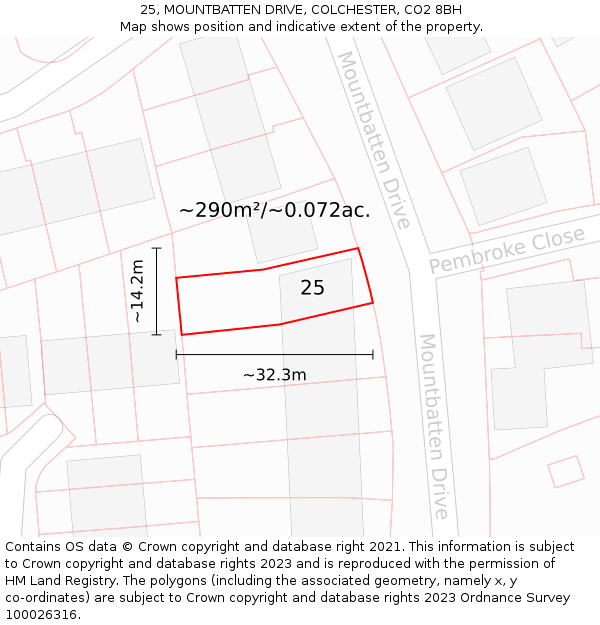 25, MOUNTBATTEN DRIVE, COLCHESTER, CO2 8BH: Plot and title map