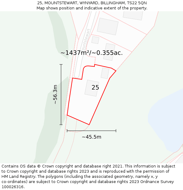 25, MOUNTSTEWART, WYNYARD, BILLINGHAM, TS22 5QN: Plot and title map