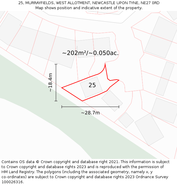 25, MURRAYFIELDS, WEST ALLOTMENT, NEWCASTLE UPON TYNE, NE27 0RD: Plot and title map