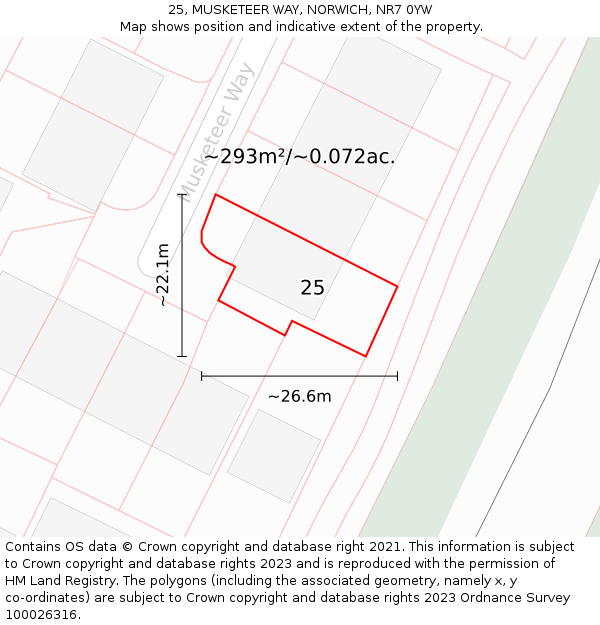 25, MUSKETEER WAY, NORWICH, NR7 0YW: Plot and title map