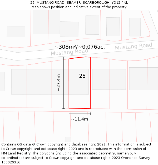 25, MUSTANG ROAD, SEAMER, SCARBOROUGH, YO12 4NL: Plot and title map