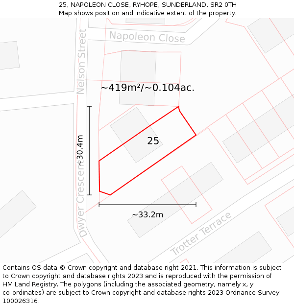 25, NAPOLEON CLOSE, RYHOPE, SUNDERLAND, SR2 0TH: Plot and title map