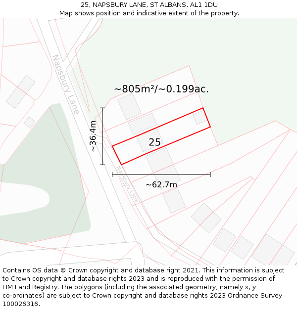 25, NAPSBURY LANE, ST ALBANS, AL1 1DU: Plot and title map