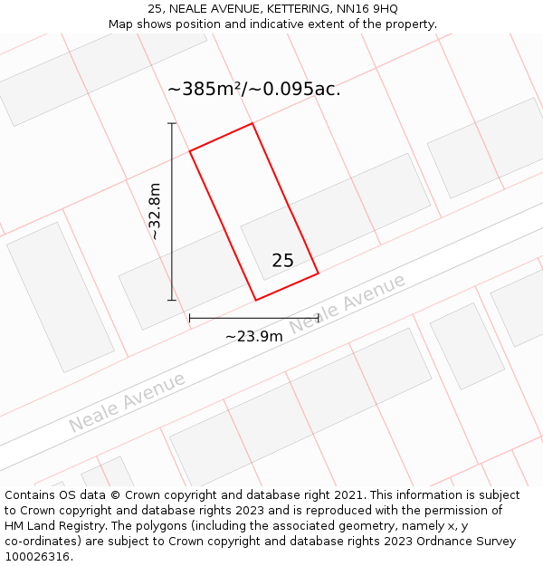 25, NEALE AVENUE, KETTERING, NN16 9HQ: Plot and title map