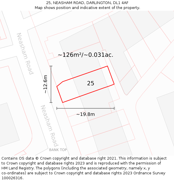 25, NEASHAM ROAD, DARLINGTON, DL1 4AF: Plot and title map