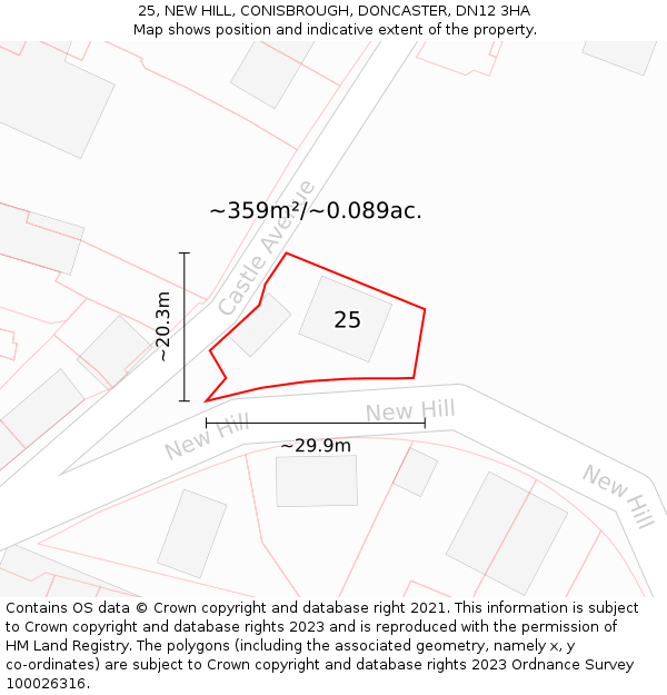 25, NEW HILL, CONISBROUGH, DONCASTER, DN12 3HA: Plot and title map