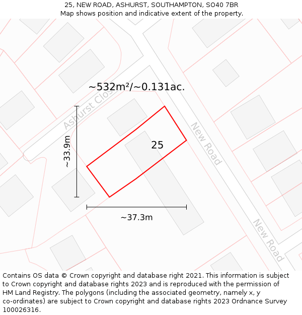 25, NEW ROAD, ASHURST, SOUTHAMPTON, SO40 7BR: Plot and title map