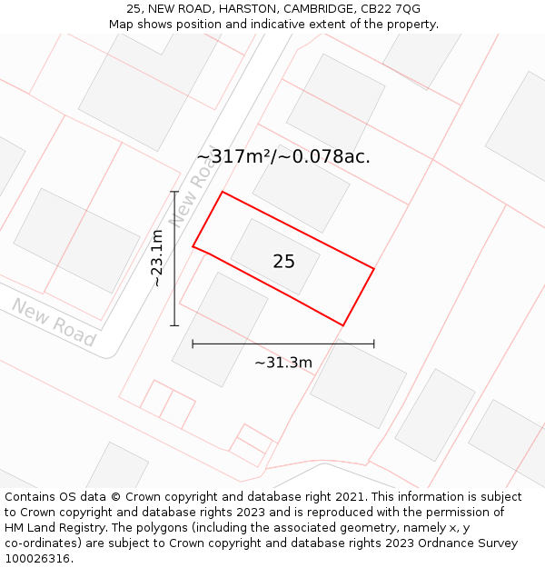 25, NEW ROAD, HARSTON, CAMBRIDGE, CB22 7QG: Plot and title map