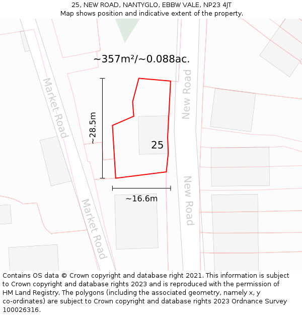 25, NEW ROAD, NANTYGLO, EBBW VALE, NP23 4JT: Plot and title map