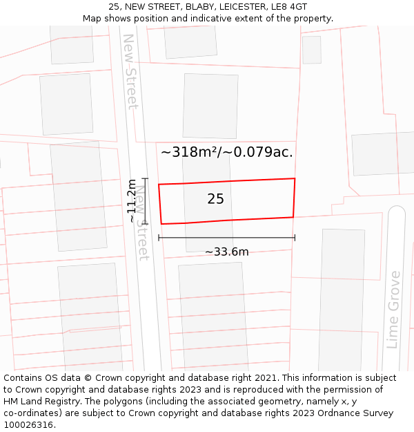 25, NEW STREET, BLABY, LEICESTER, LE8 4GT: Plot and title map