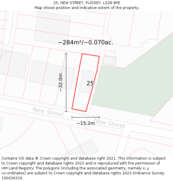 25, NEW STREET, PUDSEY, LS28 8PE: Plot and title map