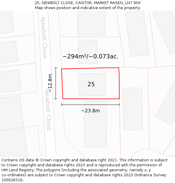 25, NEWBOLT CLOSE, CAISTOR, MARKET RASEN, LN7 6NY: Plot and title map