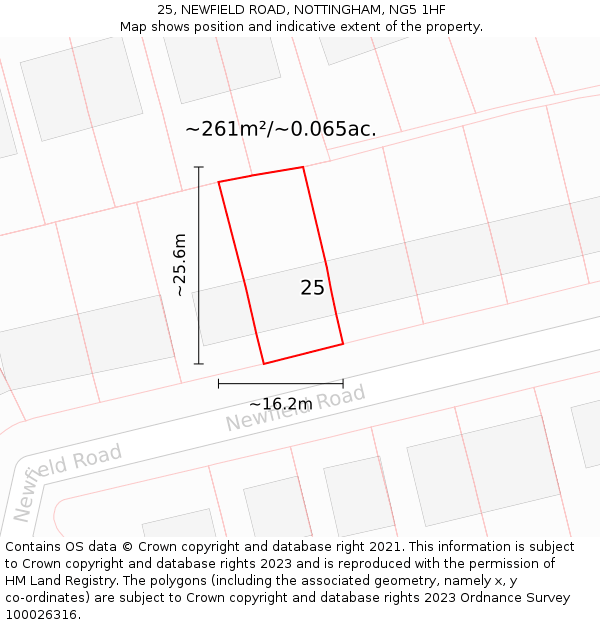 25, NEWFIELD ROAD, NOTTINGHAM, NG5 1HF: Plot and title map