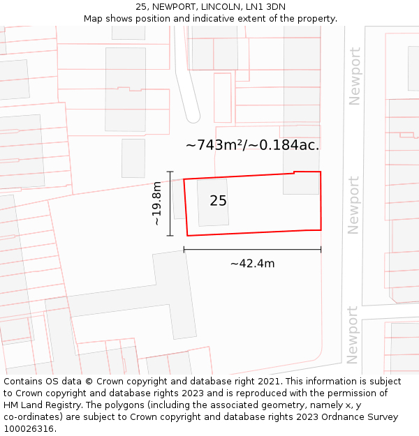 25, NEWPORT, LINCOLN, LN1 3DN: Plot and title map
