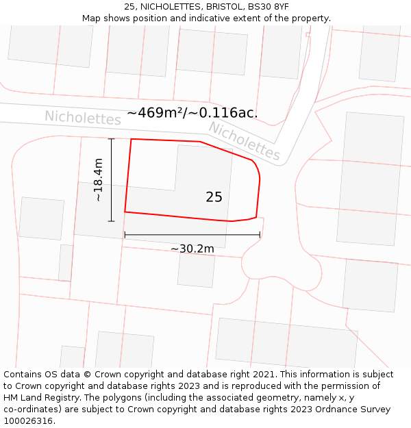 25, NICHOLETTES, BRISTOL, BS30 8YF: Plot and title map