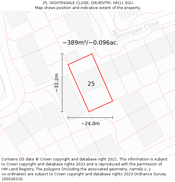 25, NIGHTINGALE CLOSE, DAVENTRY, NN11 0GU: Plot and title map