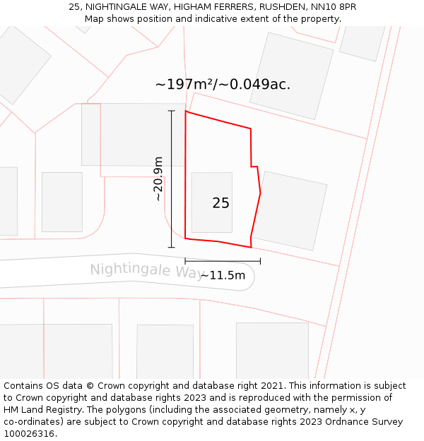 25, NIGHTINGALE WAY, HIGHAM FERRERS, RUSHDEN, NN10 8PR: Plot and title map