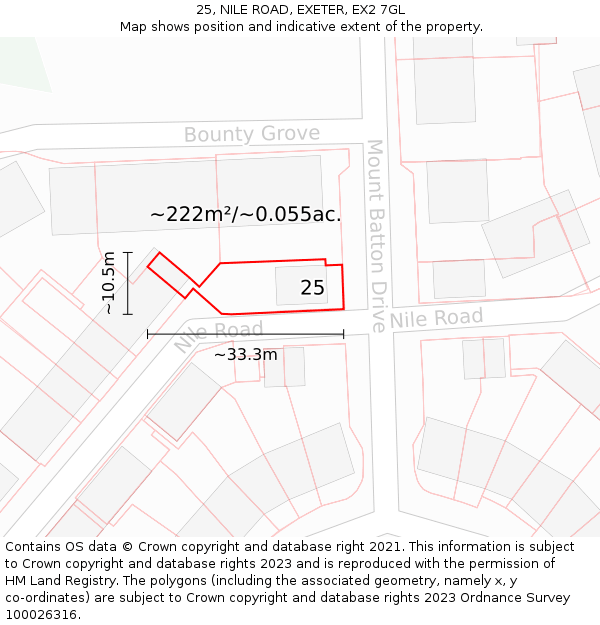 25, NILE ROAD, EXETER, EX2 7GL: Plot and title map