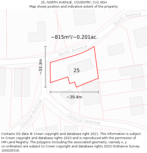 25, NORTH AVENUE, COVENTRY, CV2 4DH: Plot and title map