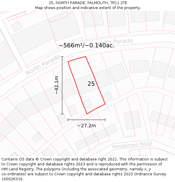 25, NORTH PARADE, FALMOUTH, TR11 2TE: Plot and title map