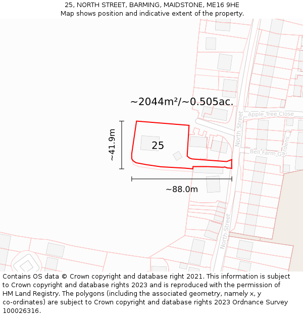 25, NORTH STREET, BARMING, MAIDSTONE, ME16 9HE: Plot and title map