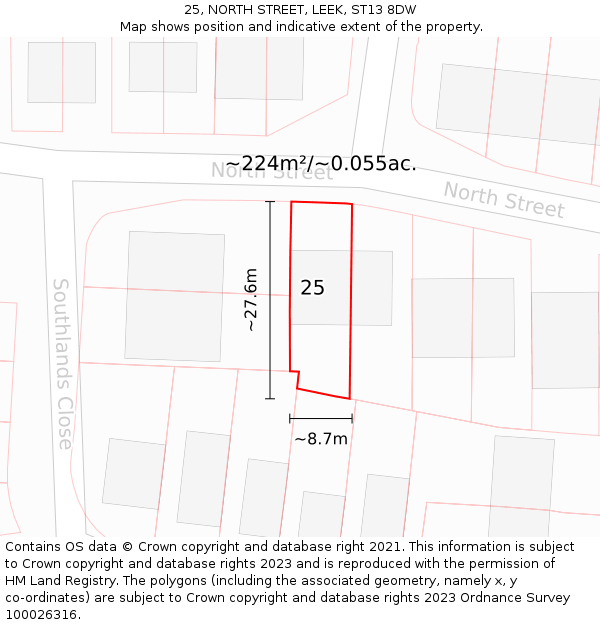 25, NORTH STREET, LEEK, ST13 8DW: Plot and title map