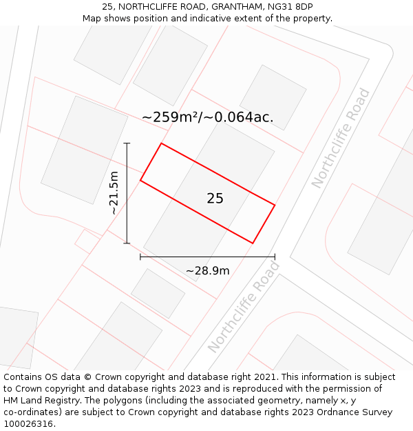 25, NORTHCLIFFE ROAD, GRANTHAM, NG31 8DP: Plot and title map