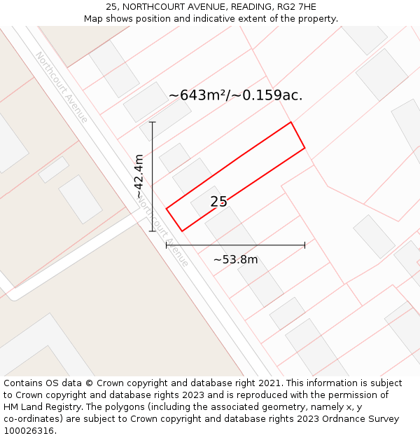 25, NORTHCOURT AVENUE, READING, RG2 7HE: Plot and title map