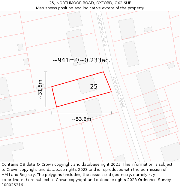 25, NORTHMOOR ROAD, OXFORD, OX2 6UR: Plot and title map