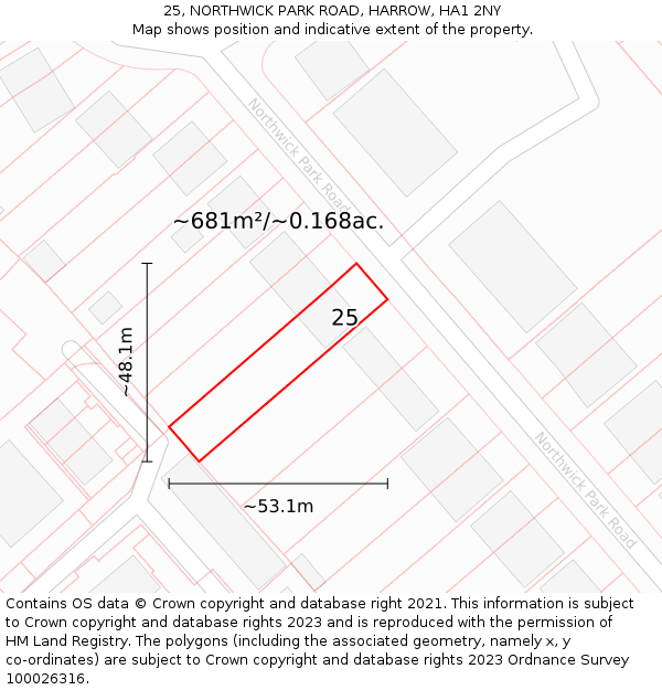 25, NORTHWICK PARK ROAD, HARROW, HA1 2NY: Plot and title map