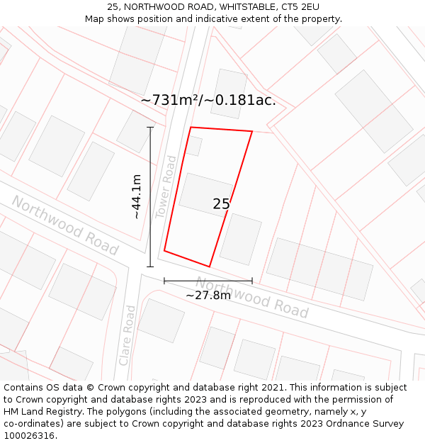 25, NORTHWOOD ROAD, WHITSTABLE, CT5 2EU: Plot and title map